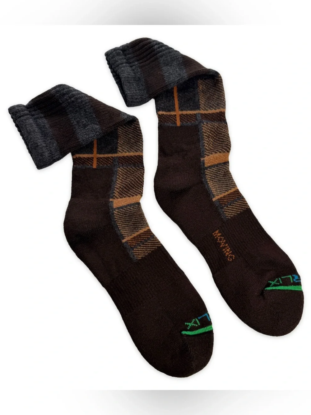 Burlix High Performance Everyday Crew Socks Mens Shoe Size 9-12.5 Brown Gray
